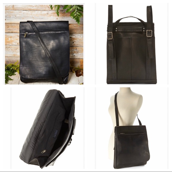 Black Leather Convertible Backpack - Picture 1 of 6